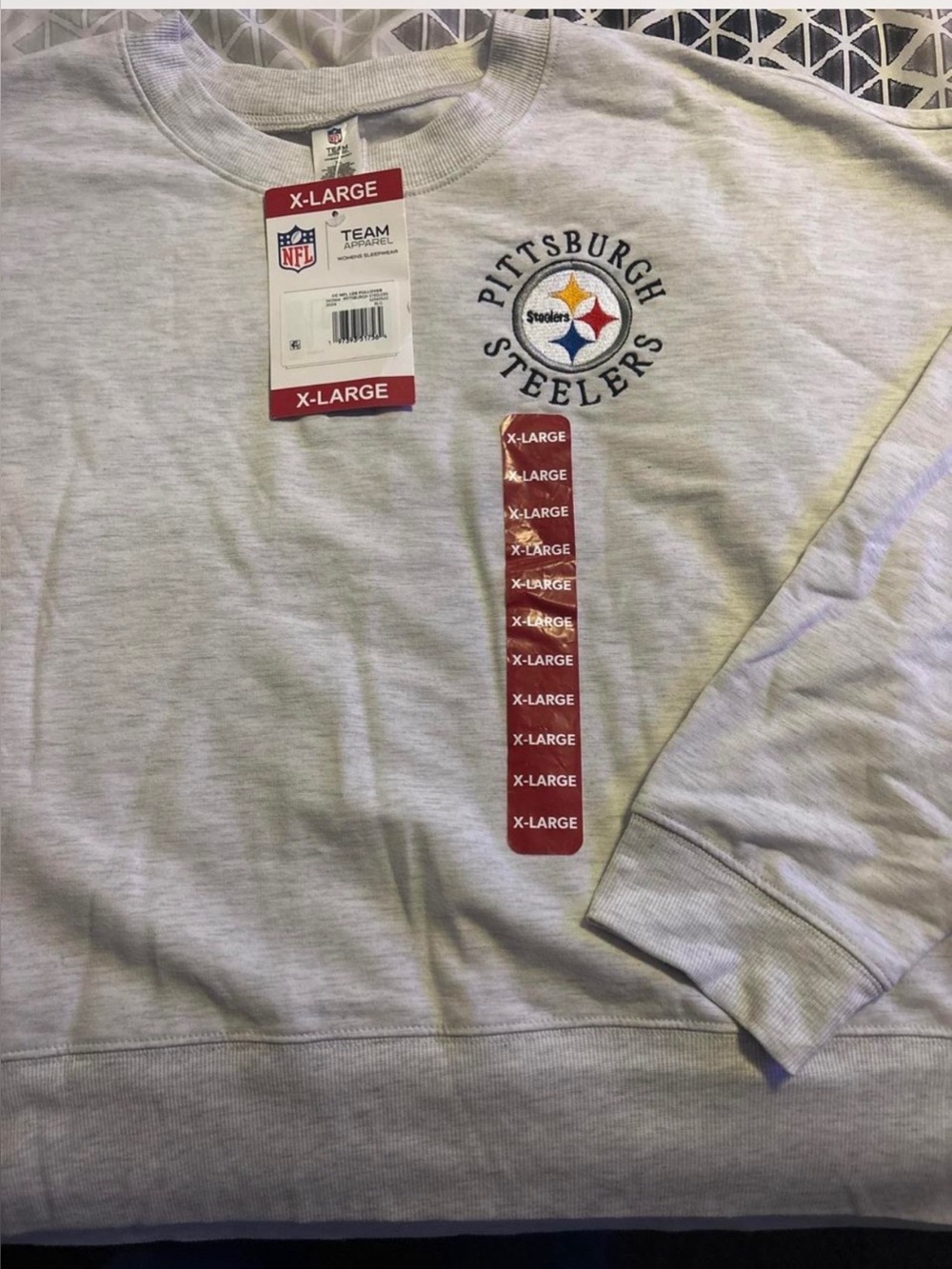 NFL Pittsburgh Steelers Light Gray Crewneck Sweatshirt with Embroidered Logo